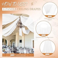 White Sheer Chiffon Ceiling Drapes for Wedding Arch Party Stage Decor