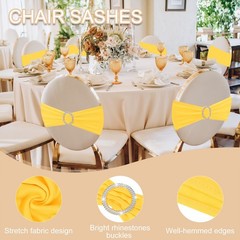 10 Pack Chair Sashes, Stretch Chair Cover Band Bows Cover Band, Bright Yellow