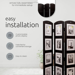3-Panel Photo Collage Room Divider and Privacy Screen, Picture Frames Hold 15 Ph
