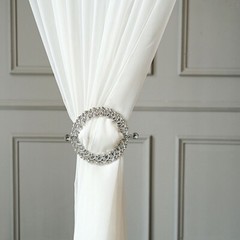 2 SILVER Plastic 7″ Round Curtain Tie Backs Acrylic Crystals Drapery Holdbacks