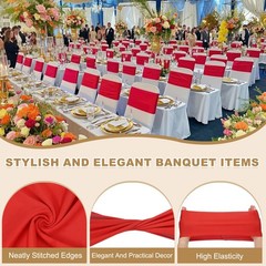 50 Pcs Spandex Chair Sashes Bows with Slider Buckle, Bright Red