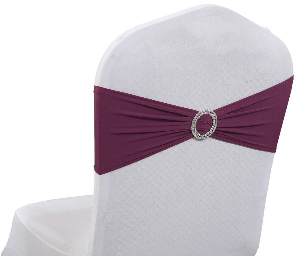 100 Spandex Stretch Chair Cover Sashes Bows Wedding Party (Eggplant) ~ FREE SHIP