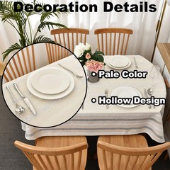 Rustic Striped Embroidery Oval Tablecloth, Openwork Heavy Weight Linen Wrinkl…