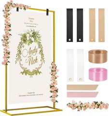 Wedding Welcome Sign Stand, 59 x 32, 2 Ribbon Rolls & 6 Leather Hanging Straps