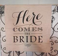 Wedding Banner Beige Black Fabric Hanging Rectangle Bride Lettering Decoration