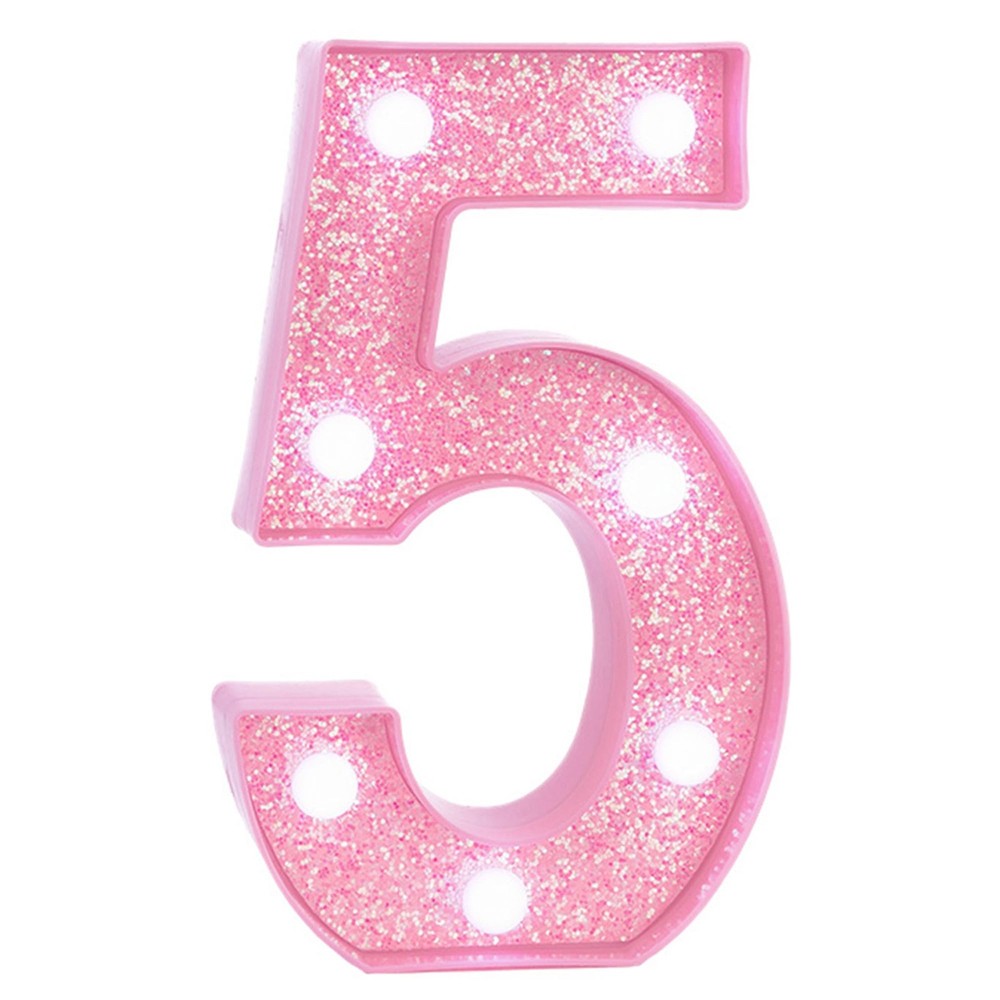 Pink LED Light Up Marquee Numbers, Glitter Lighted Numbers Sign Battery Opera…