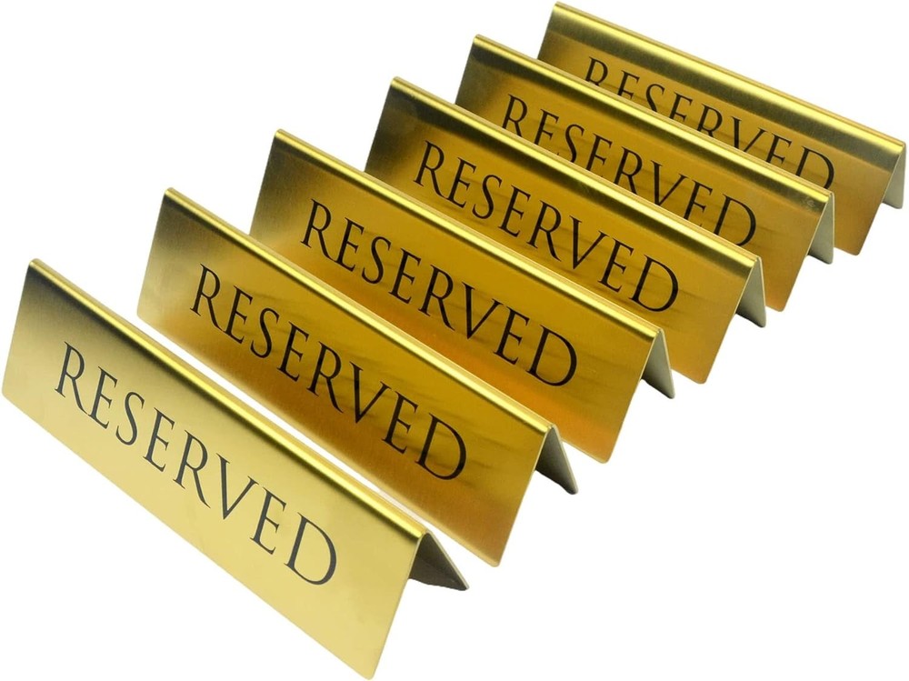 Golden Metal Table Top Reserved Sign for Restaurants, Wedding, Ceremony Events
