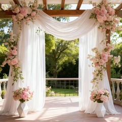 Wedding Arch Draping Fabric 28″x19FT, Sheer White Chiffon Backdrop, 2 Panels for