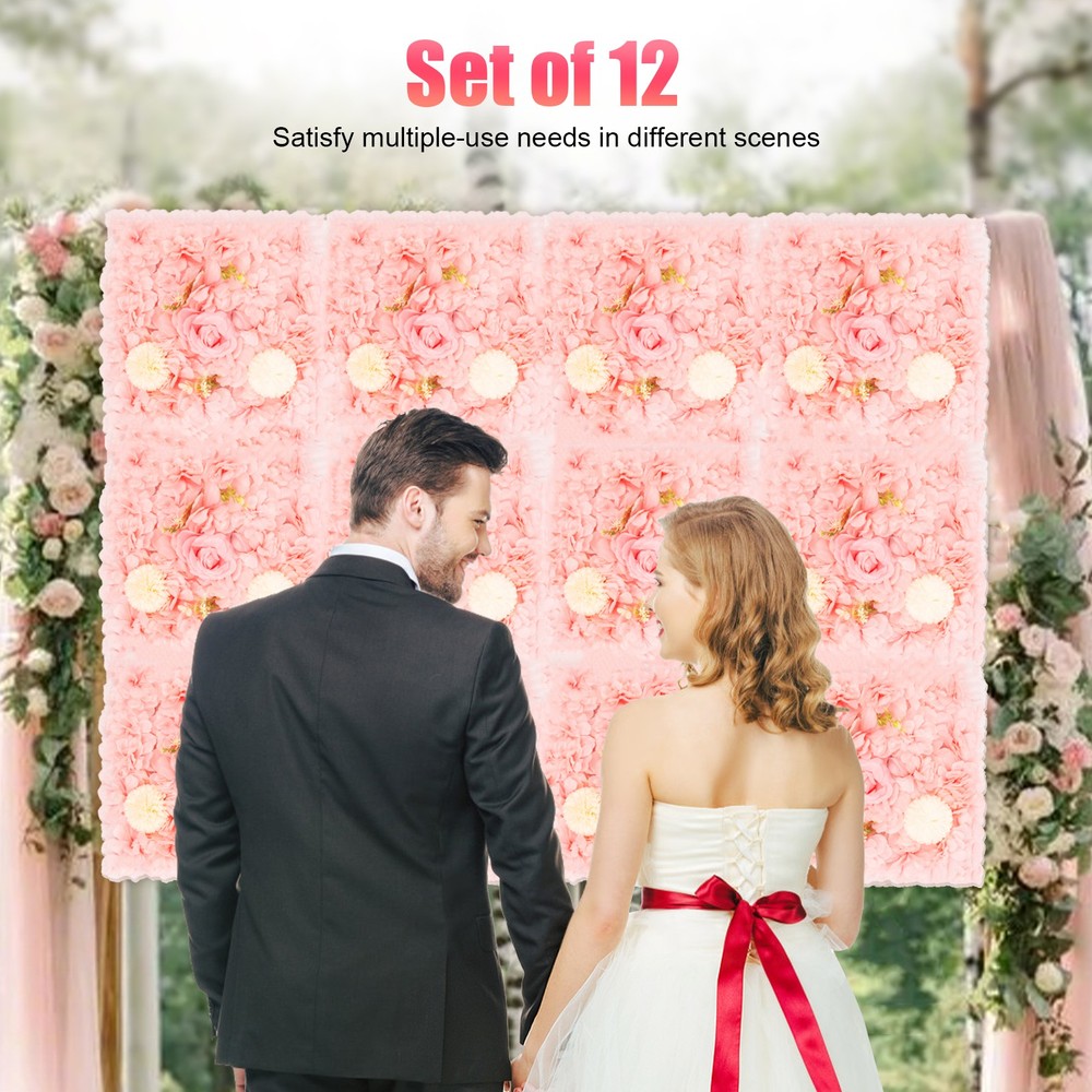12PCS Flower Wall Panel, 3D Artificial Flower Backdrop Wall, Rose Floral Panel