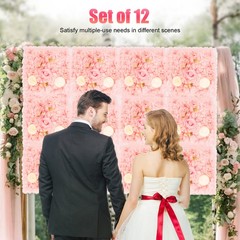 12PCS Flower Wall Panel, 3D Artificial Flower Backdrop Wall, Rose Floral Panel