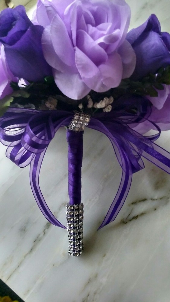 BOUQUET TOSS OR BRIDESMAID LAVENDER WHITE & PURPLE WITH BLING RUSH AVAILABLE