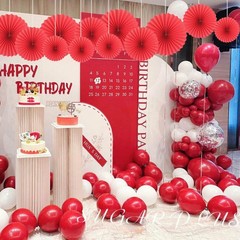 HQZ Red Party Hanging Fans DIY Set – 12pcs Pinwheels & Flowers for Weddings, …