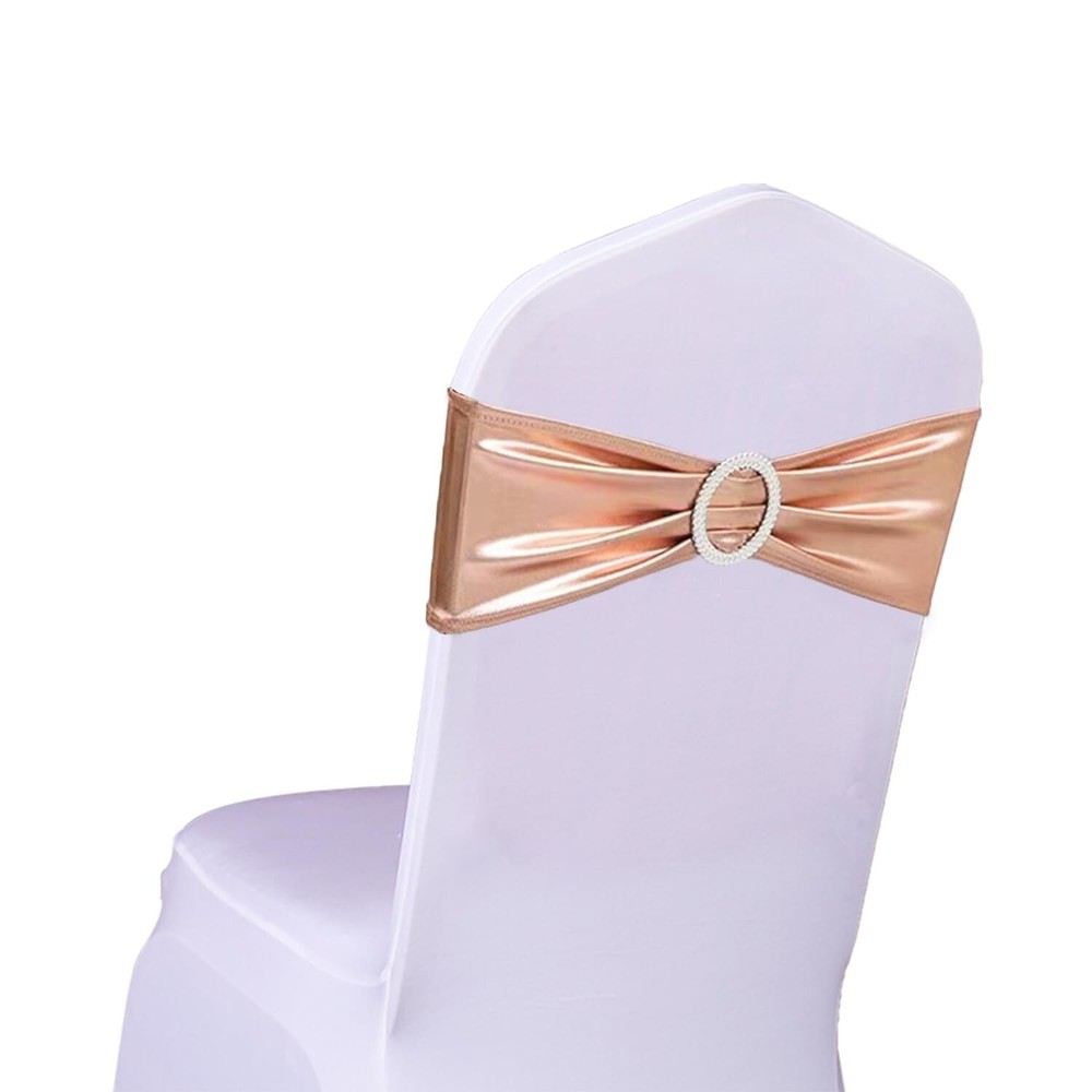 100PCS Stretch Wedding rose gold Chair sashes with Buckle Slider Sashes Bow D…