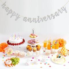 Glitter Silver Happy Anniversary Banner – Anniversary Sign – Birthday Banner …