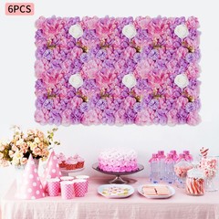 6X Artificial Flower Walls Silk Rose Hydrangea Floral Panels for Wedding 15*15in