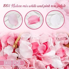 300 PCS Real Pink White Rose Flower Petals Confetti for Wedding Flower