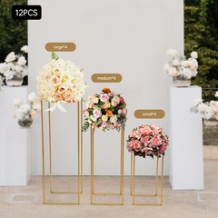 12-Piece Gold Metal Flower Stands – Rectangular Wedding Centerpiece (80/60/40cm)