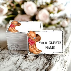 RUSTIC WESTERN COWBOY BOOTS & HAT WEDDING PLACE CARDS, TAGS or ESCORT CARDS #447