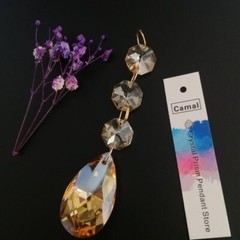 12pcs 38mm Mesh Drop Crystal Prisms Pendants Octagonal Bead Gold Ring SunCatcher