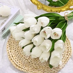 Livole 12 Pcs White Tulips Artificial Flowers Real Touch Tulips Fake Faux Tul…