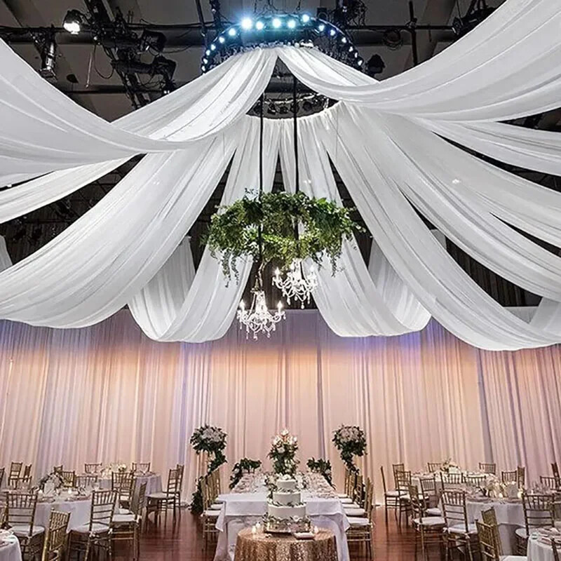 White Wedding Dress Ceiling Drapes Roof Canopy Decor Drap Fabric Chiffon Curtain