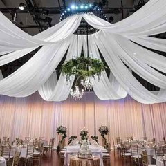White Wedding Dress Ceiling Drapes Roof Canopy Decor Drap Fabric Chiffon Curtain