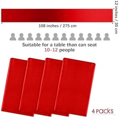 4 Pack Satin Table Runner 12 x 108Inch Long Bright Silk and Smooth Fabric Red