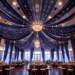 6 Panels Navy Blue Ceiling Drapes with 60″W x 240″L (Pack of 6),