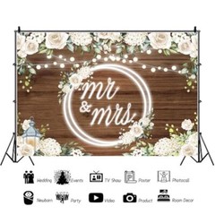 Mr and Mrs Backdrop White Rose Floral Wooden Wall Glitter Lights 7x5Ft S4
