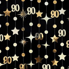 Champagne Gold 90th Birthday Decorations Number 90 Circle Dot Star Garland St…
