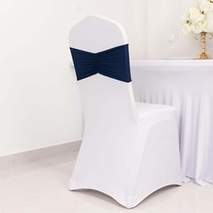 5 Navy Blue Spandex Ruffled CHAIR SASHES Wedding Party Home Decorations