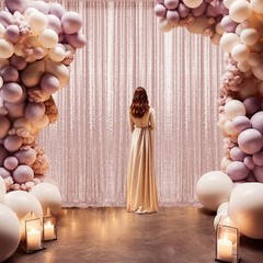 10×10FT Rose Gold Sequin Backdrop Curtain, Photography Backdrop Glitter Cur