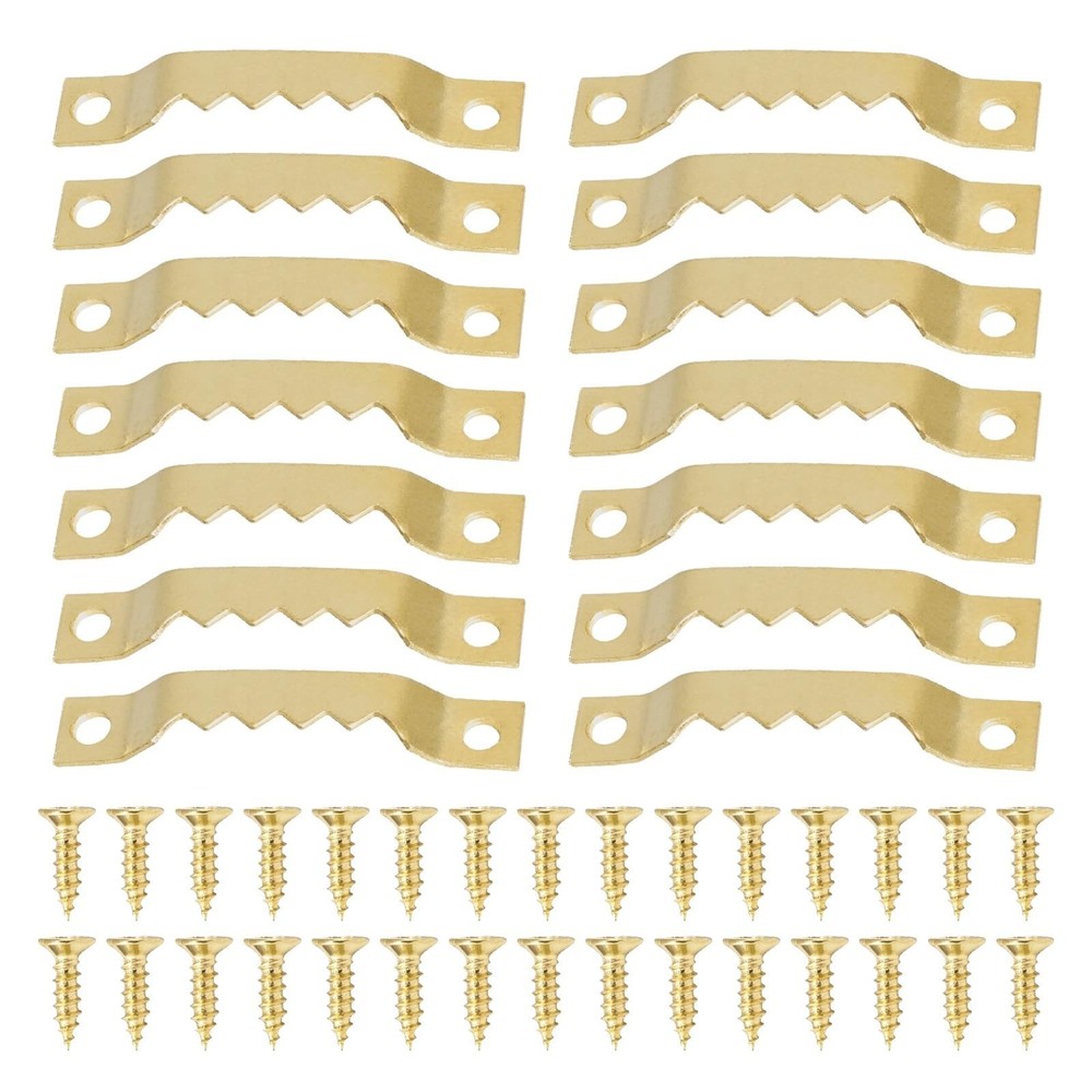 100 Pack Heavy Duty Sawtooth Picture Hangers with 200 Screws Gold Small Sawto…
