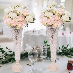 2Pcs 20.86in Gold Trumpet Crystal Wedding Flower Decoration Vase For Anniversary