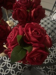 Rose Red & Gold Centerpiece Table Decorations 5 PCS Artificial Flowers Rose Red