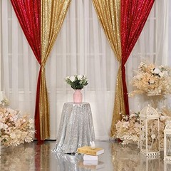 Sequin Backdrop Curtains,2ft x 8ft Sequin Photography Backdrop 2×8 ft x2Pcs Red
