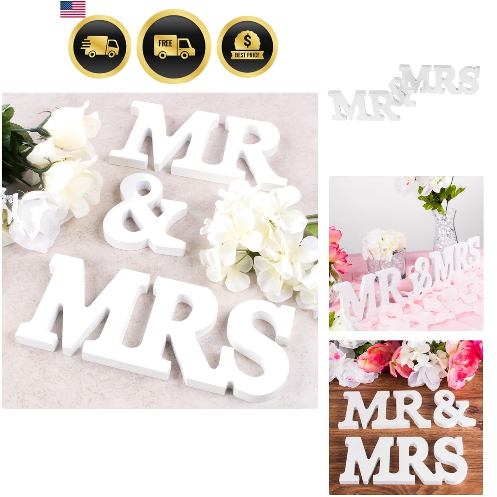 White Wooden Mr and Mrs Signs Wedding Present for Party Table Top Dinner Deco…