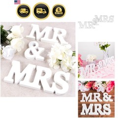 White Wooden Mr and Mrs Signs Wedding Present for Party Table Top Dinner Deco…