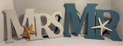 Mr. and Mrs. Hanging Wooden Signs, With Star Fish, Wedding Chair, Wall Decor.