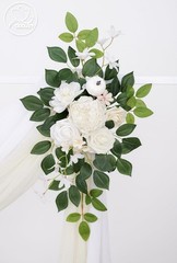 Odouzy 2 Pack Wedding Arch Flowers Artificial Floral Swag White Green Decor