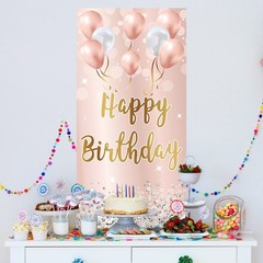 Pink Rose Gold Happy Birthday Door Banner Backdrop Decorations for Women Girl…