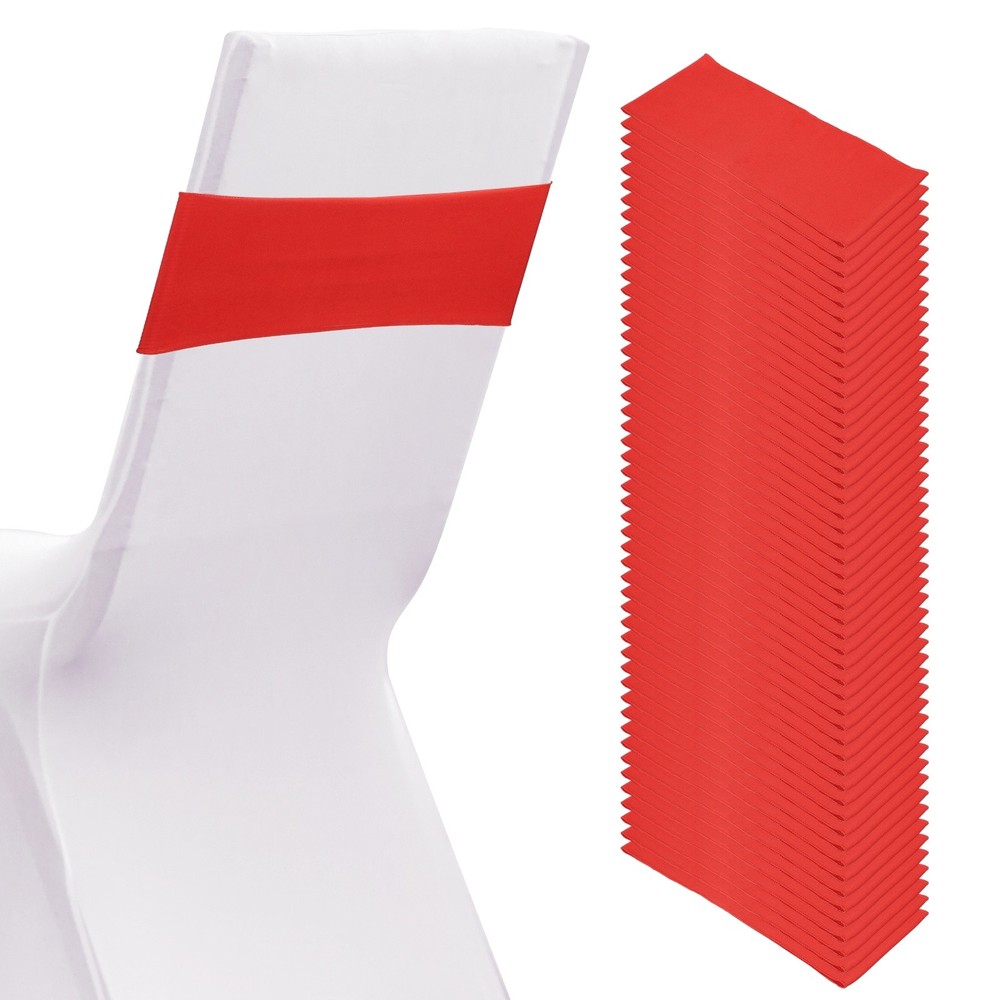 50 Pcs Spandex Chair Sashes Bows with Slider Buckle, Bright Red