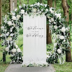 Wedding Welcome Banner Rustic Linen Sign Flexible Placement W/ Wooden Clips New