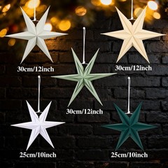 Paper Stars Christmas Party Decorations, 5PCS 6-Pointed Paper Star Hanging De…