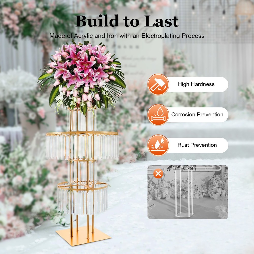 Wedding Gold Vases Centerpieces Luxurious Crystal Flower Stand 5 Tier