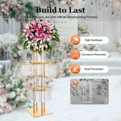 Wedding Gold Vases Centerpieces Luxurious Crystal Flower Stand 5 Tier