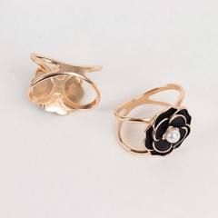10 BLACK Pearl Floral Metal Napkin Rings GOLD Rim Party Decorations Wedding