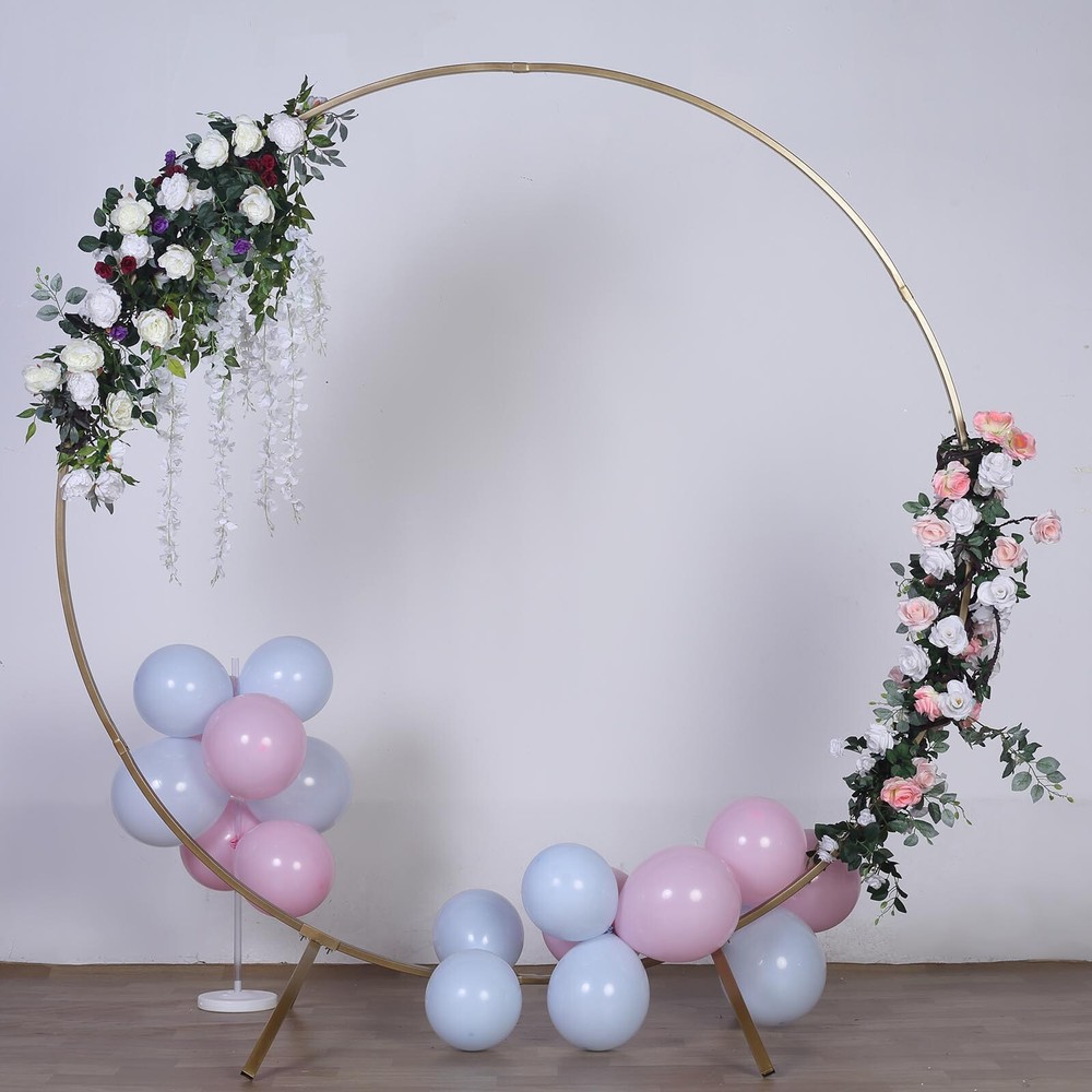 GOLD 7.5 ft Round Metal Wreath Arch Backdrop Stand Wedding Events Decorations