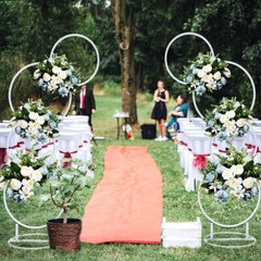 2X Connected Circle Wedding Hoop Stand Arch Blossom Flower Garland Arbor Pillars