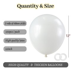 ASIYUHY White Balloons 100 Pack 12 Inch White Latex Party Balloons with 2 Rol…